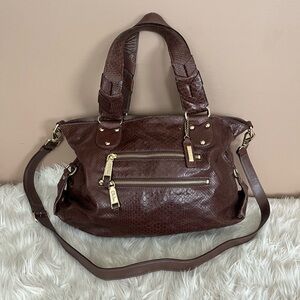 {Cole Haan} Bethany Snakeskin Shoulder Bag with Crossbody Strap in Brown